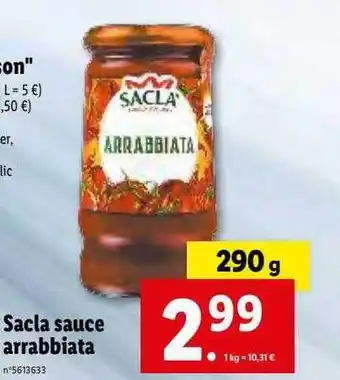 Lidl Sacla sauce arrabbiata offre