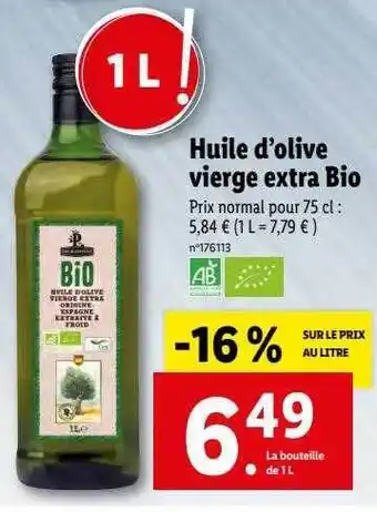 Lidl Huile d'olive vierge extra bio offre