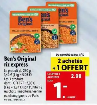 Lidl Ben's original riz express offre