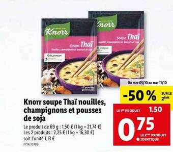 Knorr soupe thaĂŻ nouilles, champignons et pousses de soja