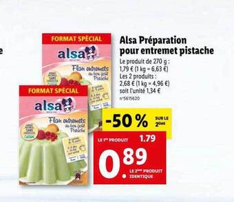 Lidl Alsa préparation pour entremet pistache offre