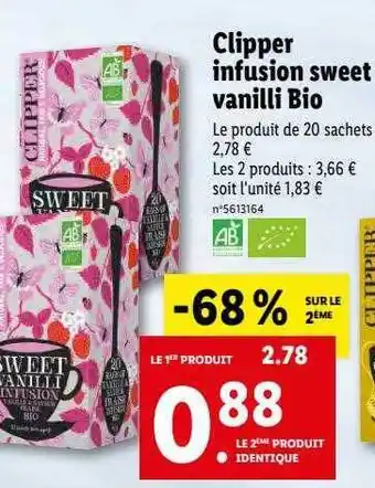 Lidl Clipper infusion sweet vanilli bio offre