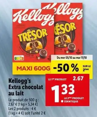 Lidl Kellogg's extra chocolat au lait offre