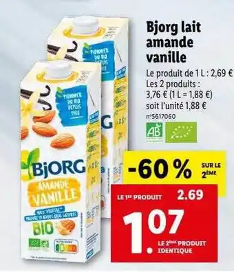 Lidl Bjorg lait amande vanille offre