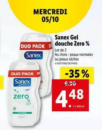 Lidl Sanex gel douche zéro % offre