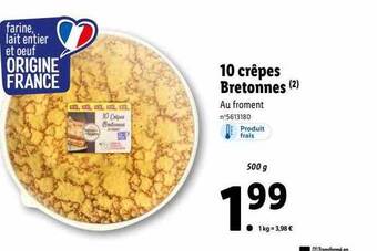 Lidl 10 crêpes bretonnes offre