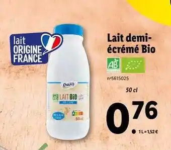 Lidl Lait demi-écrémé bio offre