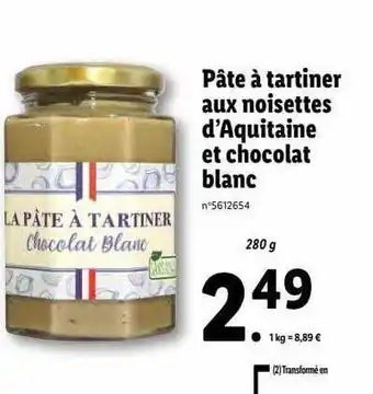 Lidl Pâte à tartiner aux noisettes d'aquitaine et chocolat blanc offre