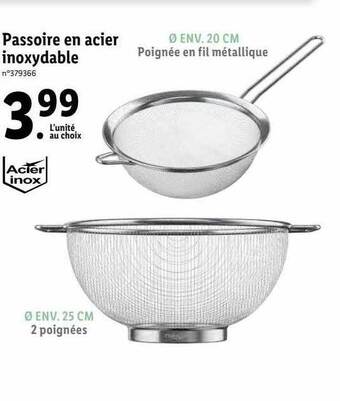 Lidl Passoires en acier inoxydable offre