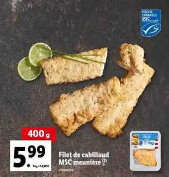 Lidl Filet de cabillaud msc meunière offre