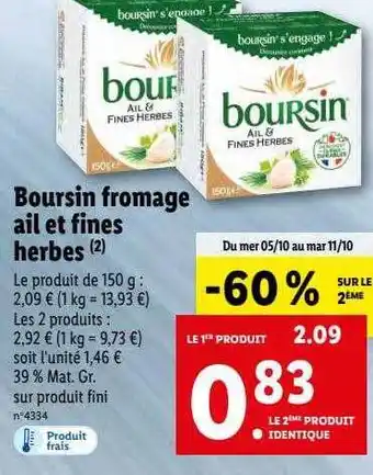 Lidl Boursin fromage ail et fines herbes offre