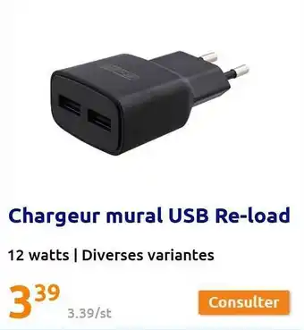 Action Chargeur mural usb re-load offre