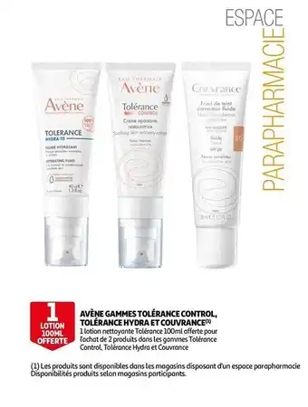 Auchan Avène gammes tolérance control, tolérance hydra et couvrance offre