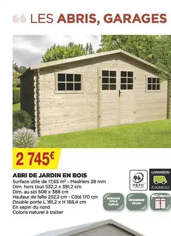 Bricomarché Abri de jardin en bois offre
