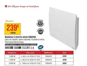 Bricorama Radiateur à inertie sèche sibayak sauter offre