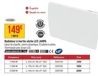 Bricorama Radiateur à inertie sèche lcd jarpa carrera offre