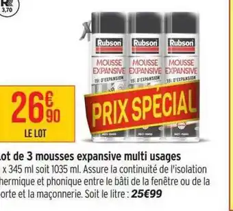 Bricorama Lot de 3 mousses expansive multi usages rubson offre