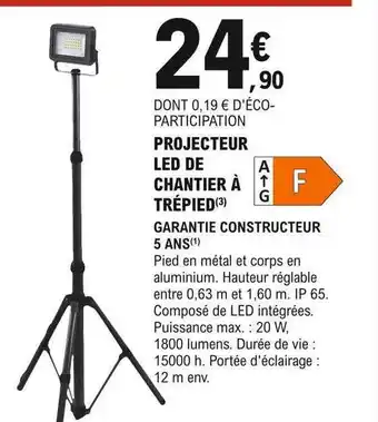 E.Leclerc Brico Projecteur led de chantier à trépied offre