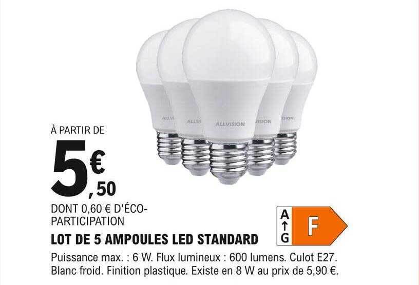 Promo Lot de 5 ampoules led standard chez E.Leclerc Brico
