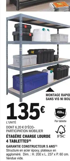 E.Leclerc Brico Étagère charge lourde 4 tablettes offre