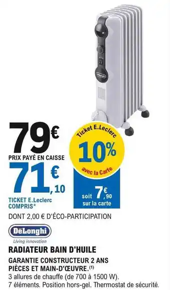 E.Leclerc Brico Radiateur bain d'huile dëlonghi offre