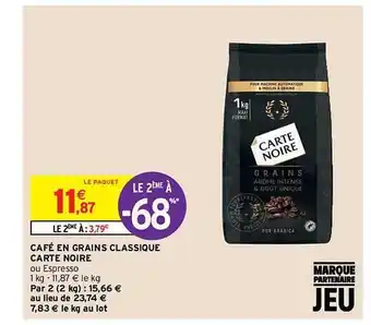 Intermarché Café en grains classique carte noire offre