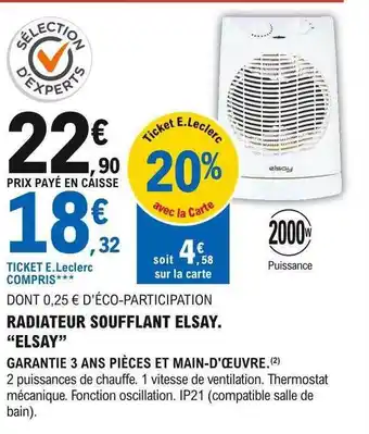 E.Leclerc Brico Radiateur soufflant elsay offre