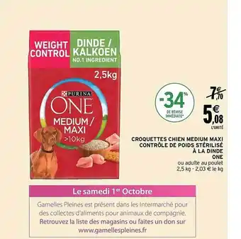 Intermarché Croquettes chien medium maxi contrôle de poids stérilisé à la dinde one offre