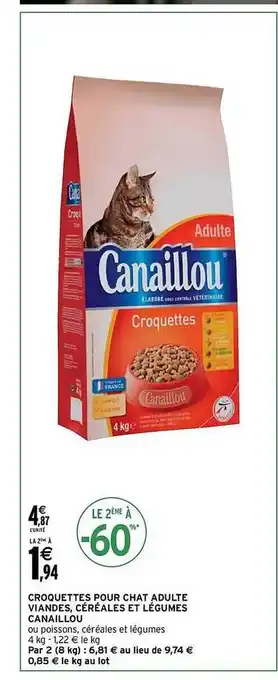 Intermarché Croquettes pour chat adulte viandes, céréales et légumes canaillou offre