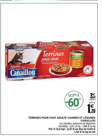 Intermarché Terrines pour chat adulte viandes et légumes canaillou offre