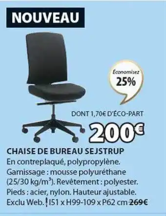 JYSK Chaise de bureau sejstrup offre