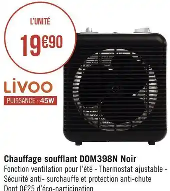 Géant Casino Livoo chauffage soufflant dom398n noir offre