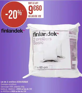 Géant Casino Finlandek lot de 2 oreillers ecologique offre
