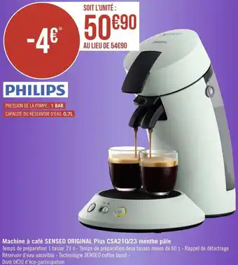 Géant Casino Philips machine à café senseo original plus csa210/23 menthe pâle offre