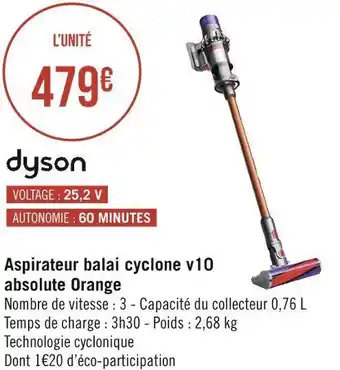 Dyson aspirateur balai cyclone v10 absolute orange