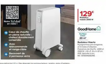 Castorama Radiateur mobile 2000w hoerta goodhome offre
