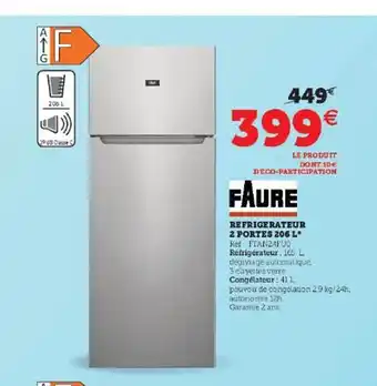 Hyper U Réfrigérateur 2 portes 206l faure offre