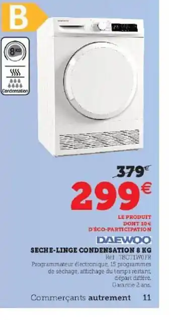 Hyper U Sèche-linge condensation 8 kg daewoo offre