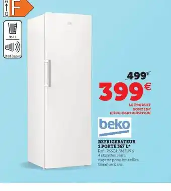 Hyper U Réfrigérateur 1 porte 367l beko offre