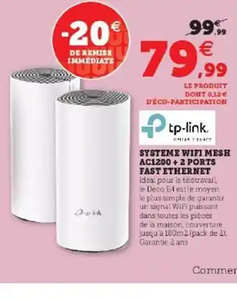Hyper U Système wifi mesh ac1200 + 2 ports fast et ethernet tp-link offre
