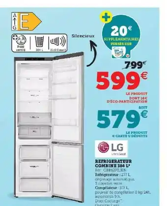 Hyper U Réfrigérateur combiné 384l lg offre