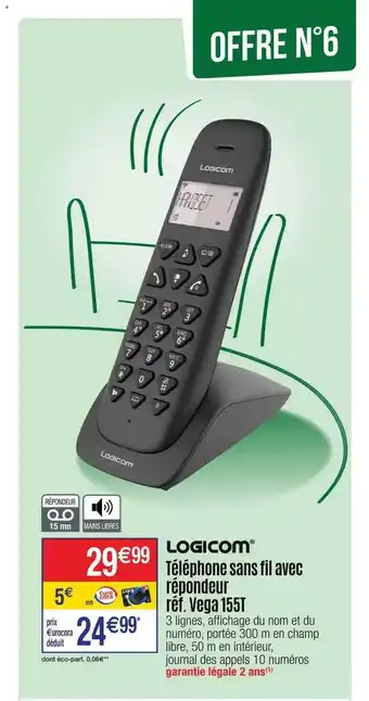 Cora x Carrefour Téléphone sans fil avec répondeur logicom offre