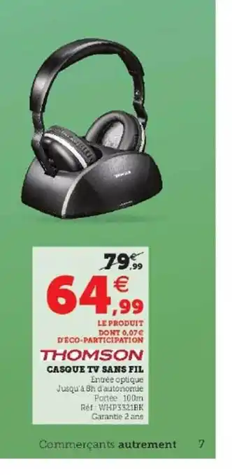 Hyper U Casque tv sans fil thomson offre