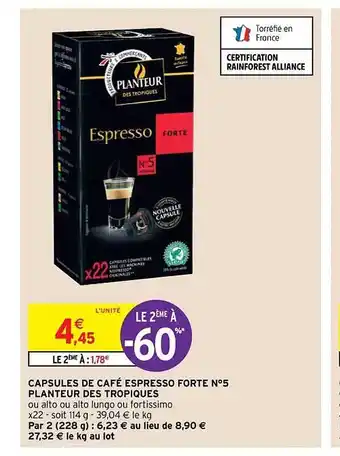 Capsules de café espresso forte n°5 planteur des tropiques