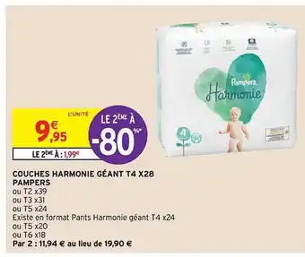 Intermarché Hyper Couches harmonie géant t4 x28 pampers offre