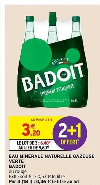 Eau minérale naturelle gazeuse verte badoit
