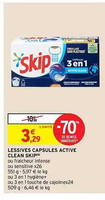 Intermarché Hyper Lessives capsules active clean skip offre