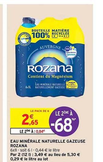 Intermarché Hyper Eau minérale naturelle gazeuse rozana offre