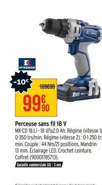 Bricorama Perceuse sans fil 18v mc kenzie offre