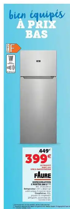 Super U Réfrigérateur 2 portes 206l faure offre